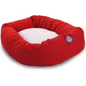 24" Round Cozy Pet Poly Cotton Sherpa Bagel Dog Cat Bed Red
